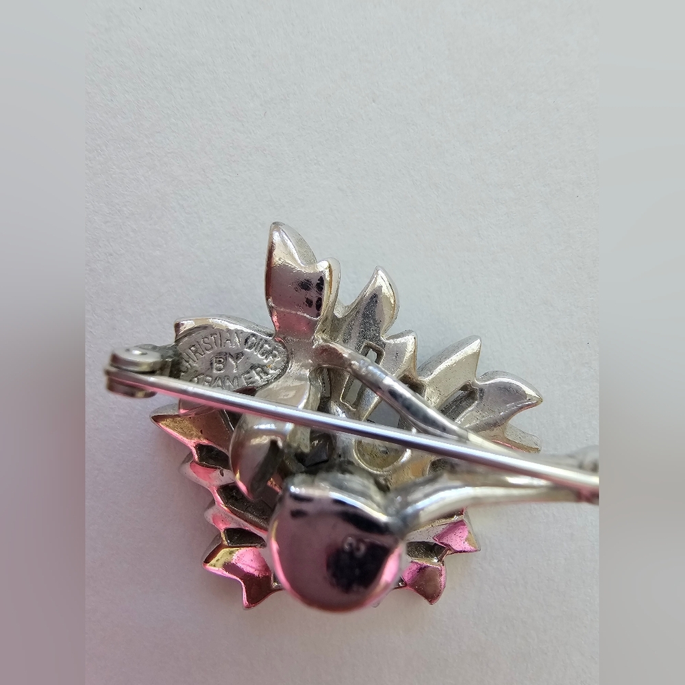 Vintage Christian Dior by Kramer Rhinestone Floral Brooch 1950 Collector's Piece - Picture 2 of 3